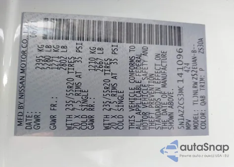 2021 Nissan Murano Sl Intelligent Awd z USA, uszkodzony, nr VIN 5N1AZ2CS3MC141096